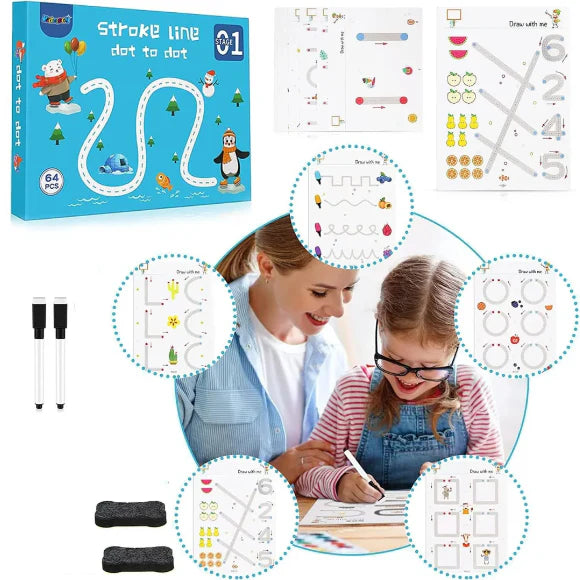 Dot to dot tracing practice workbook with erasable pages
