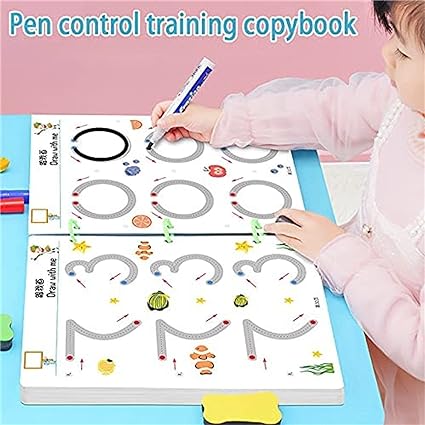 Child using Stroke Line Dot-to-Dot workbook with magic pen.